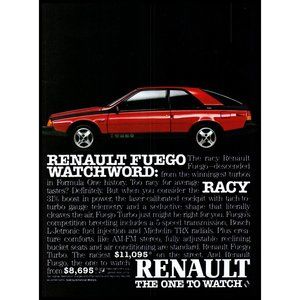 1983 Renault Fuego 2 Door Hatchback Vintage Print Ad Racy Sports Car Wall Art